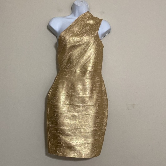 Bella Barnett Lika Elegant Gold One-Shoulder Dress bodycon women L event luxury - Picture 6 of 14